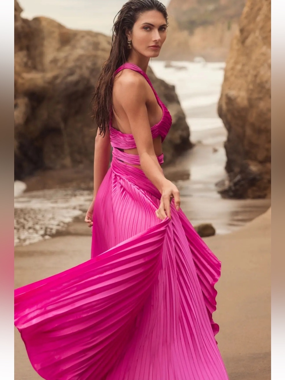 NWT MAC DUGGAL 49837 Fuchsia One Shoulder Pleated Gown with Slit SIZE 6 - Picture 10 of 10